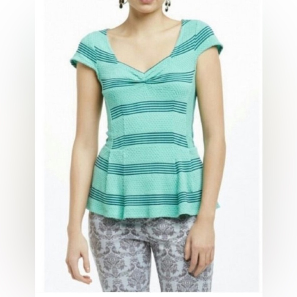 Anthro Postmark Striped Peplum Top Size medium